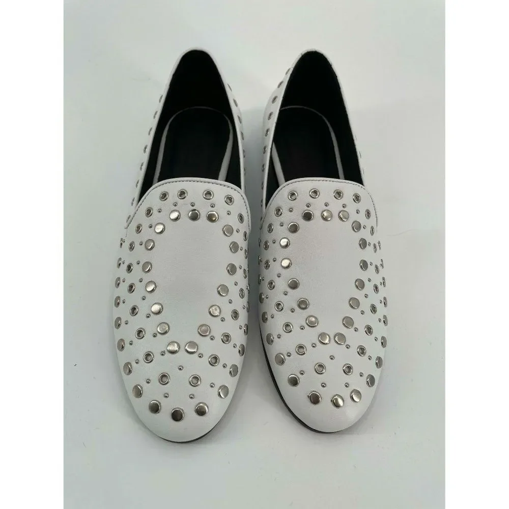 NEW Sandro Bary Studded Leather Loafers white 8 white - Picture 4 of 14